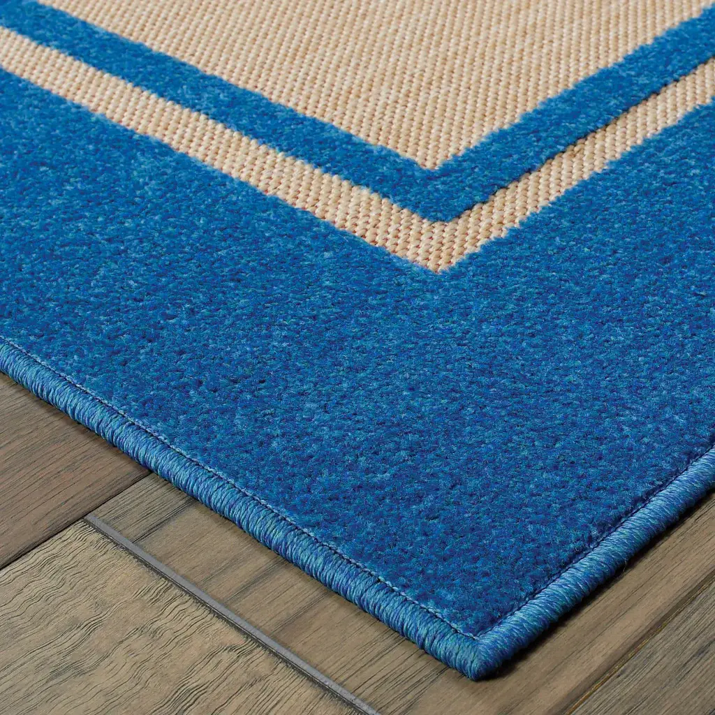 2' X 8' Blue and Beige Stain Resistant Indoor Outdoor Area Rug - Image 4