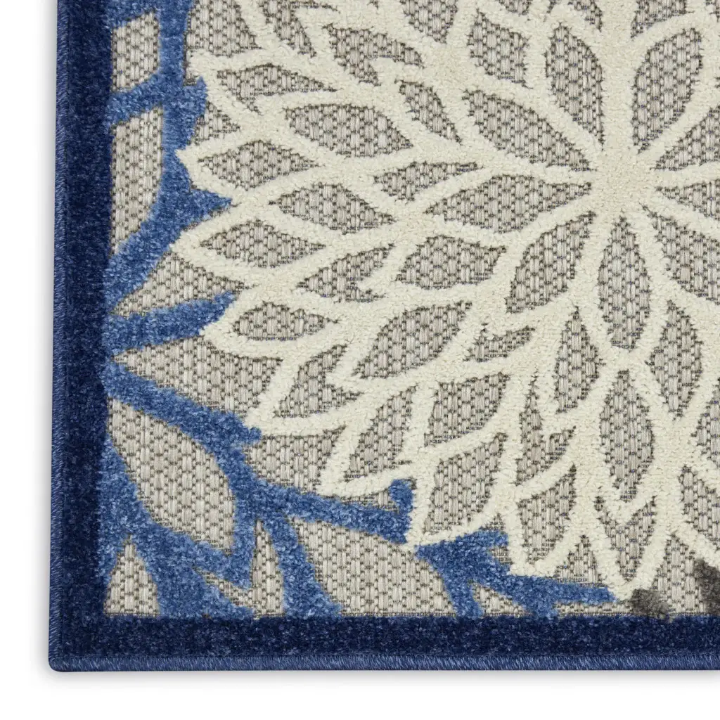 2' X 8' Blue And Gray Floral Indoor Outdoor Area Rug - Image 4