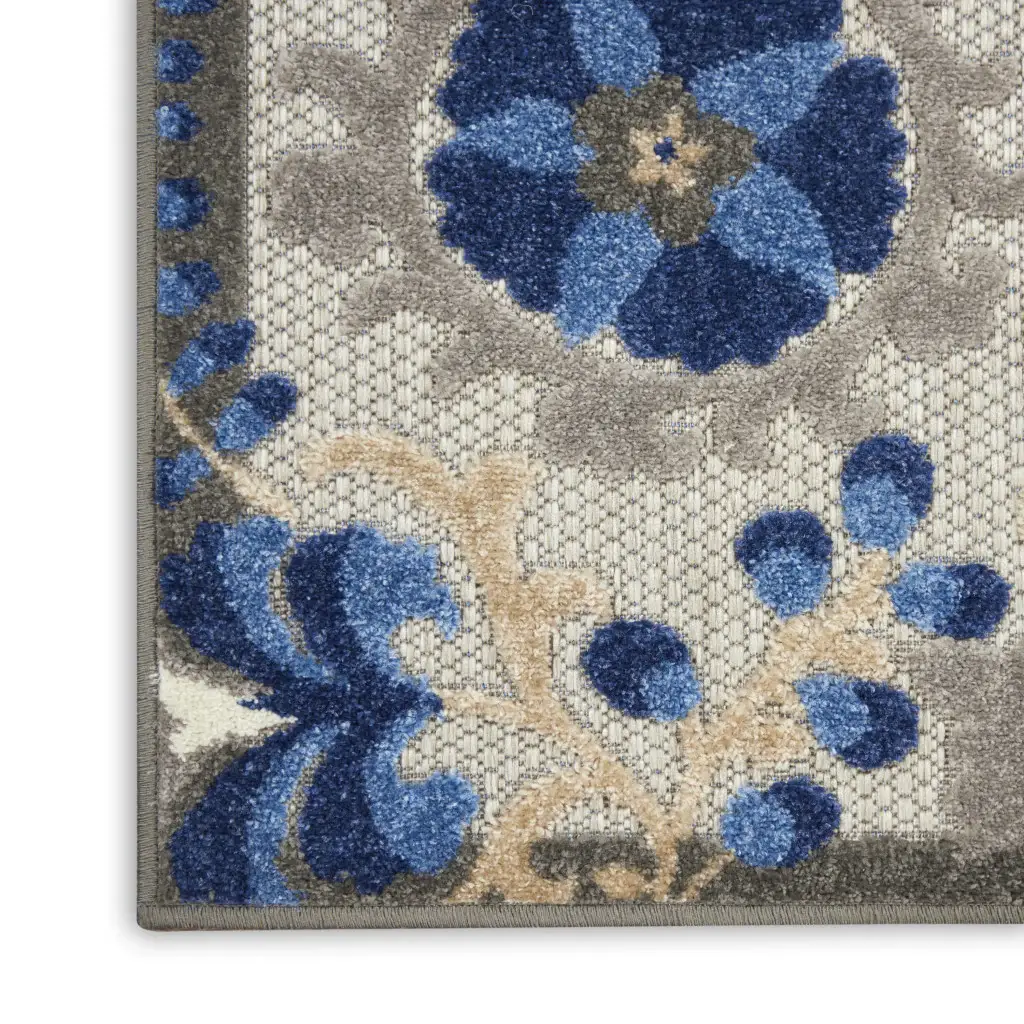2' X 8' Blue And Gray Floral Indoor Outdoor Area Rug - Image 4
