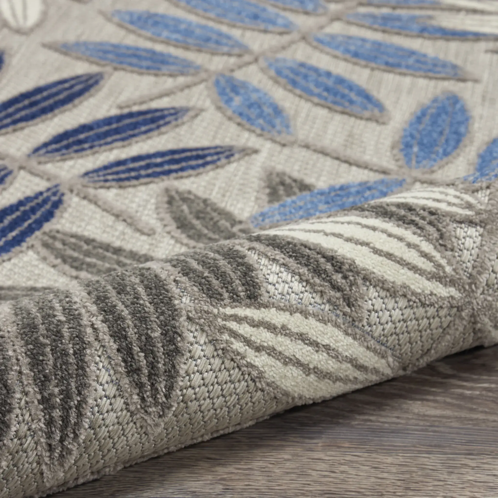 2' X 8' Blue And Gray Floral Indoor Outdoor Area Rug - Image 5