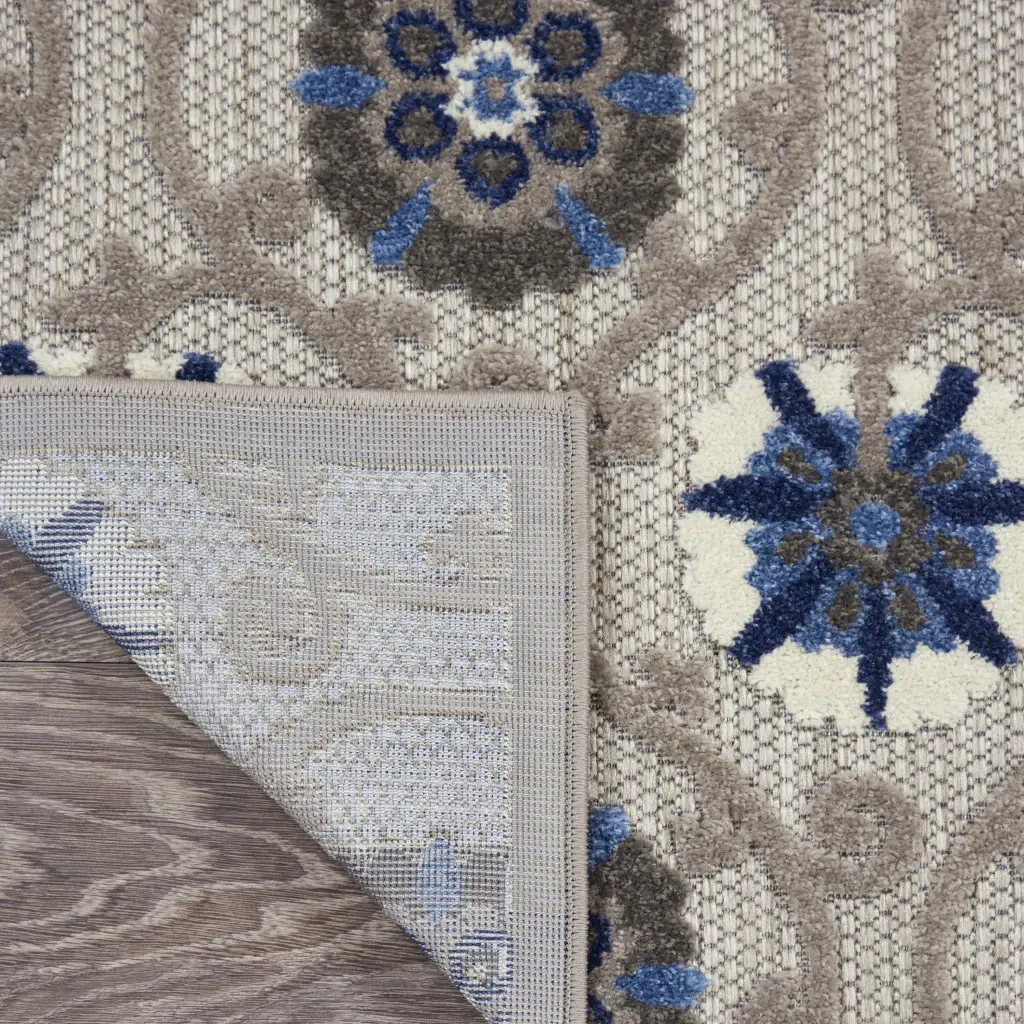 2' X 8' Blue And Gray Floral Indoor Outdoor Area Rug - Image 7