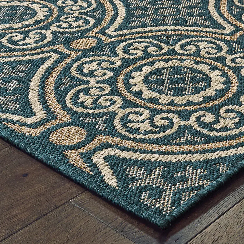 2' X 8' Blue and Gray Geometric Stain Resistant Indoor Outdoor Area Rug - Image 3