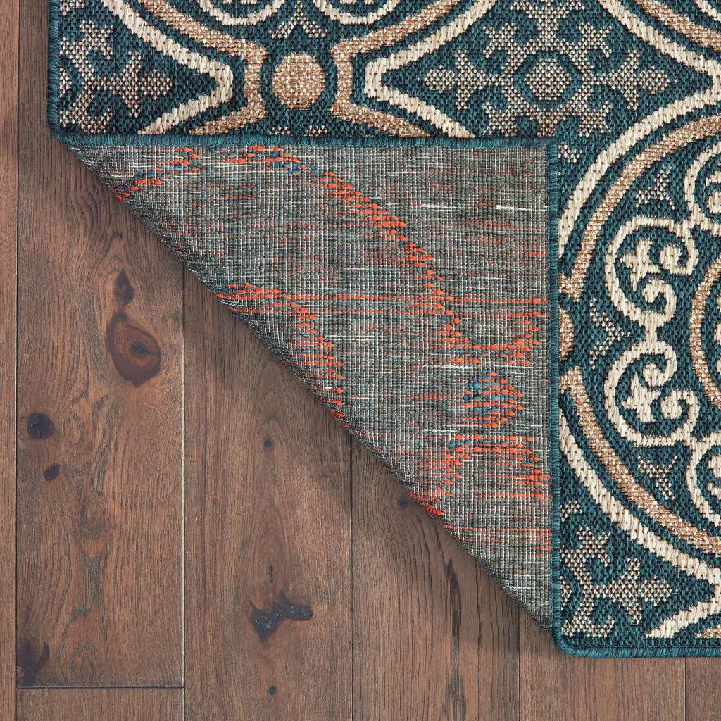 2' X 8' Blue and Gray Geometric Stain Resistant Indoor Outdoor Area Rug - Image 4