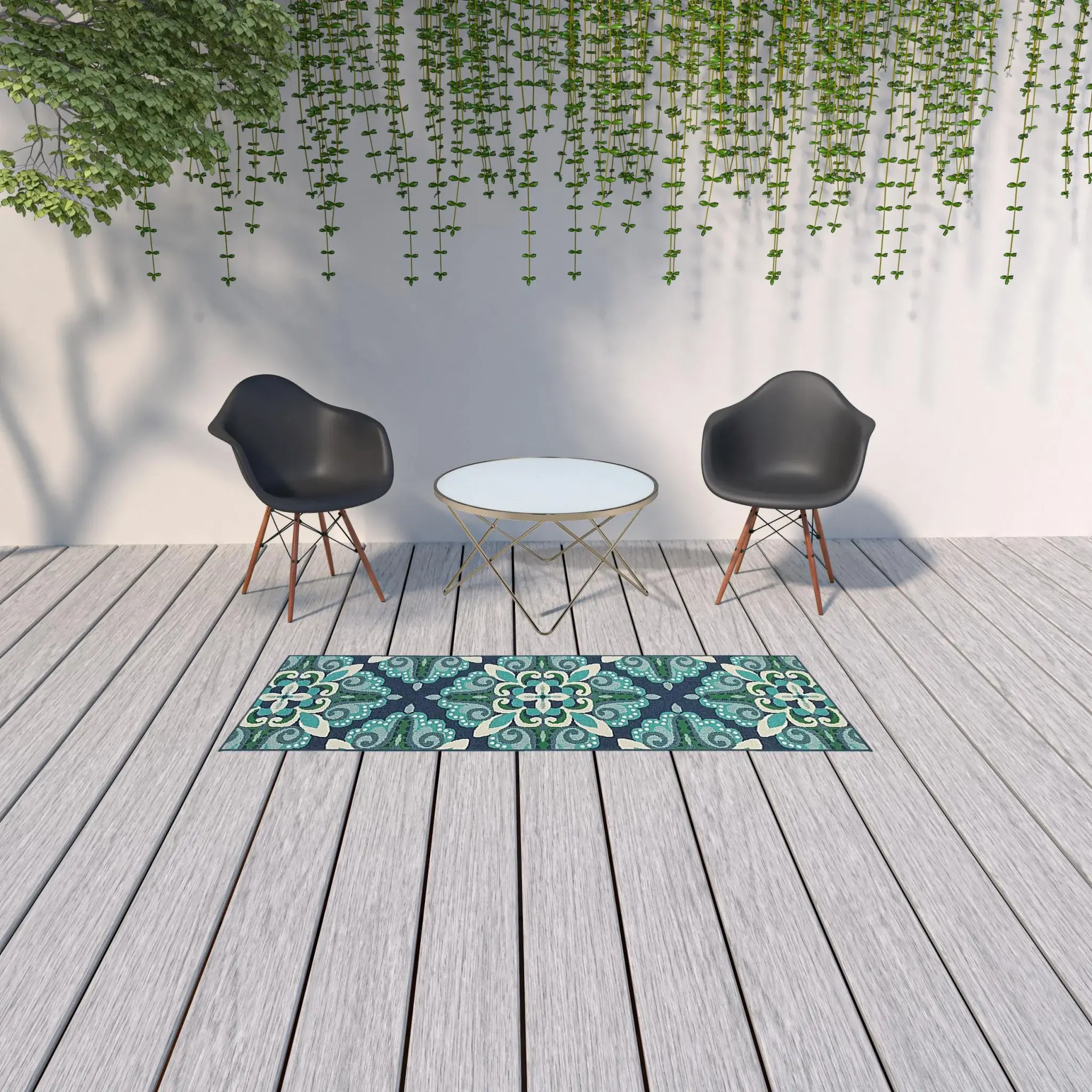 2' X 8' Blue and Green Indoor Outdoor Area Rug - Image 2