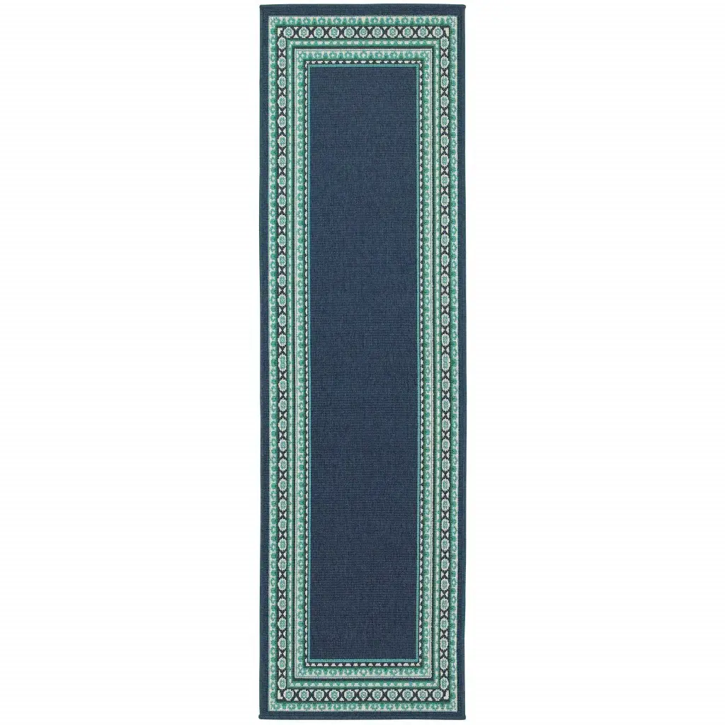 2' X 8' Blue and Green Indoor Outdoor Area Rug