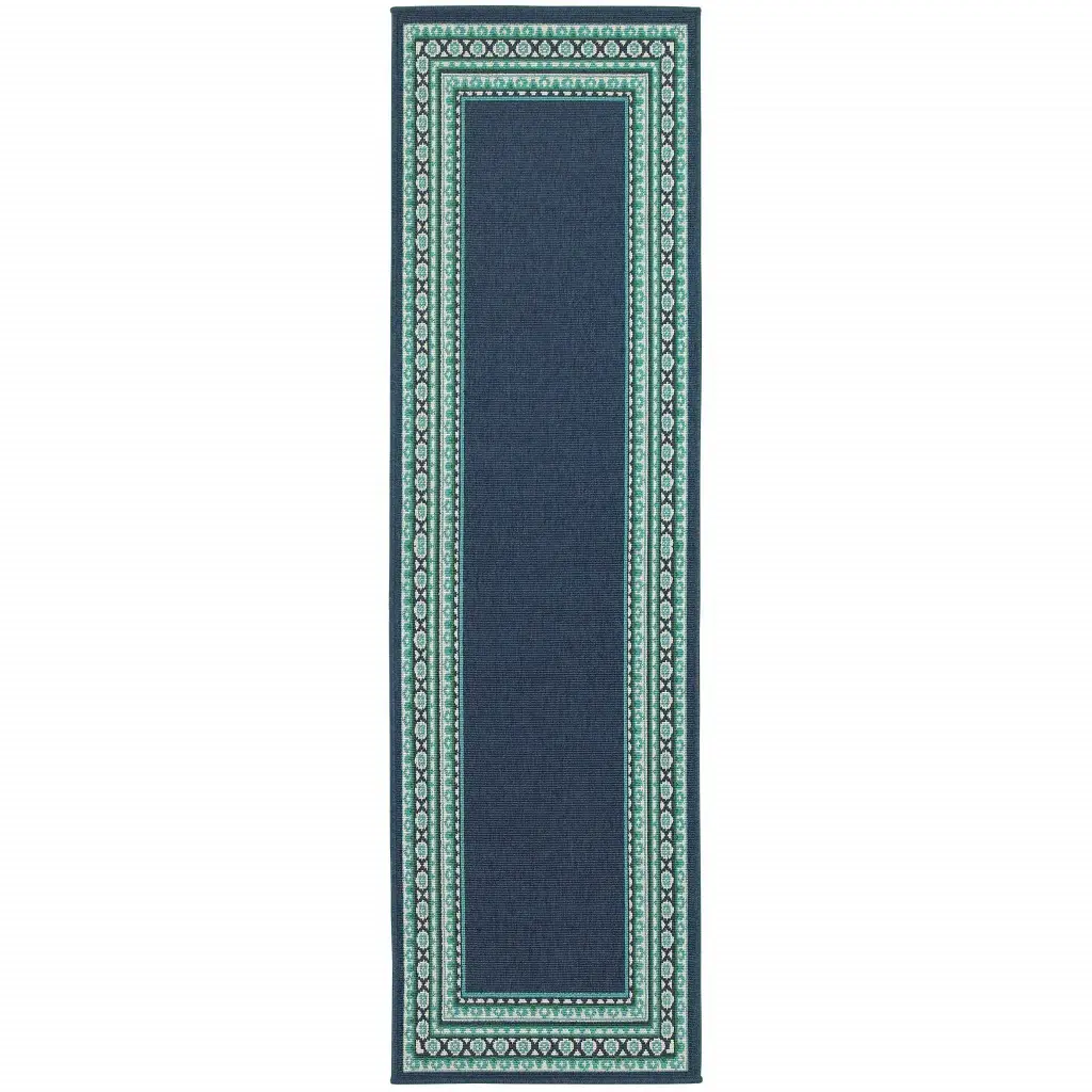 2' X 8' Blue and Green Indoor Outdoor Area Rug - Image 2