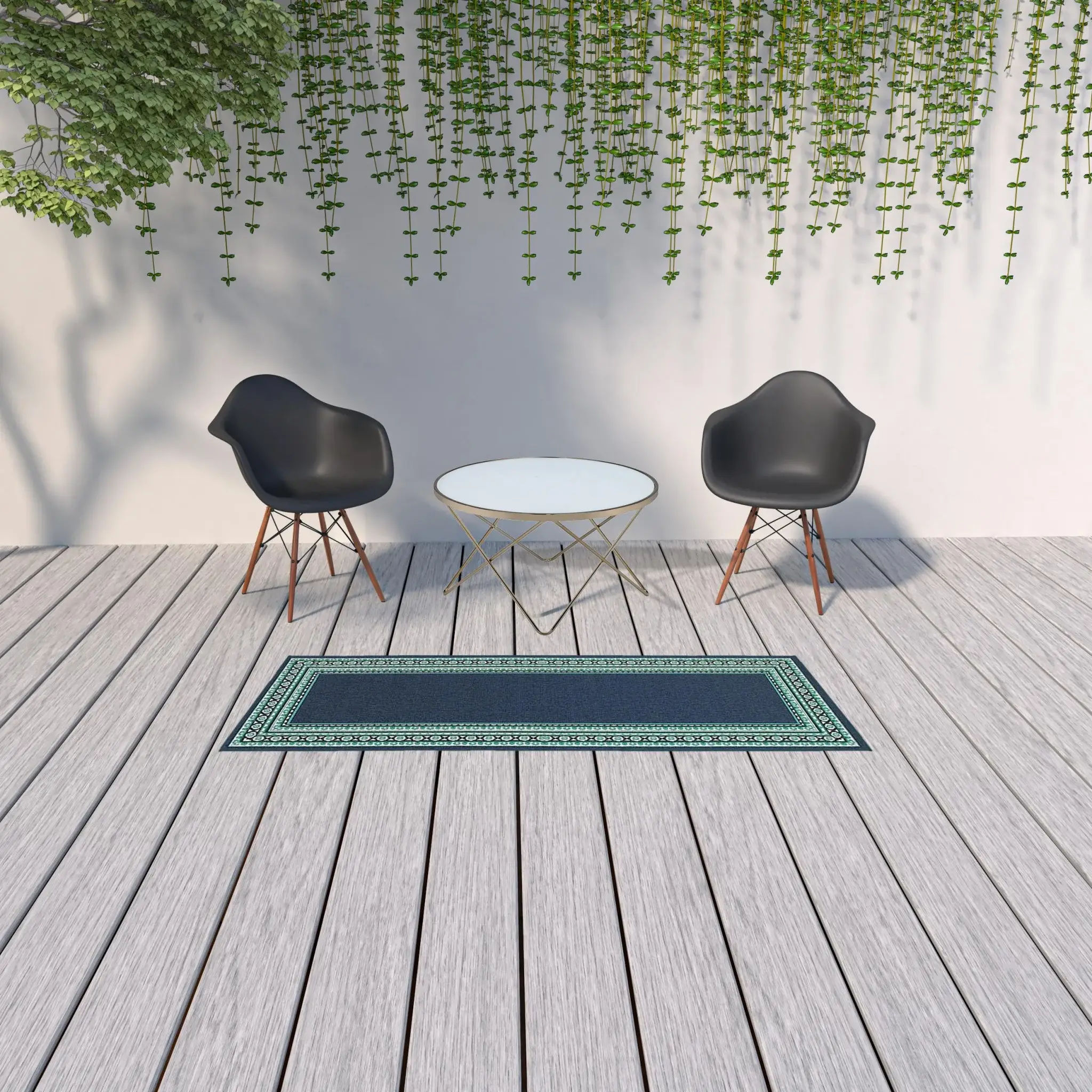 2' X 8' Blue and Green Indoor Outdoor Area Rug - Image 3