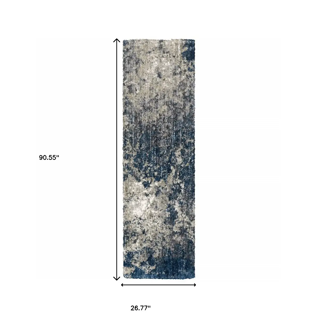 2' X 8' Blue And Grey Abstract Shag Power Loom Stain Resistant Runner Rug - Image 3