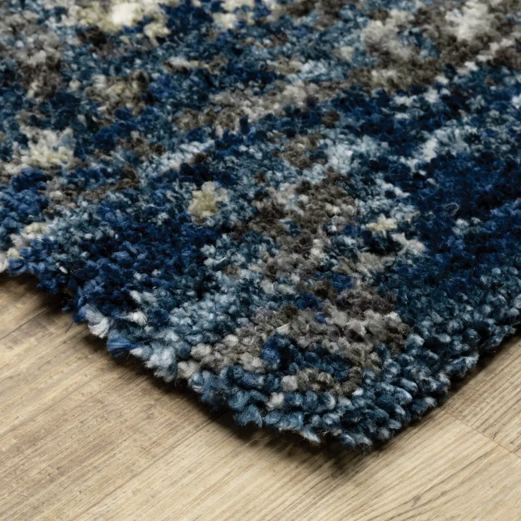 2' X 8' Blue And Grey Abstract Shag Power Loom Stain Resistant Runner Rug - Image 4