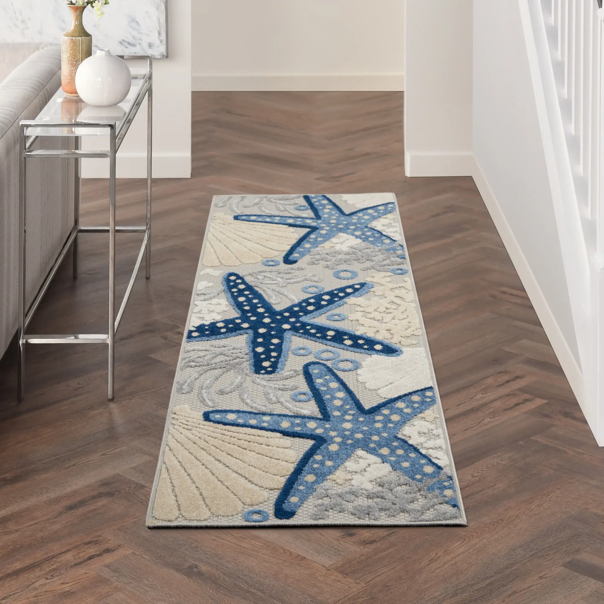 2' X 8' Blue And Grey Animal Print Non Skid Runner Rug - Image 7