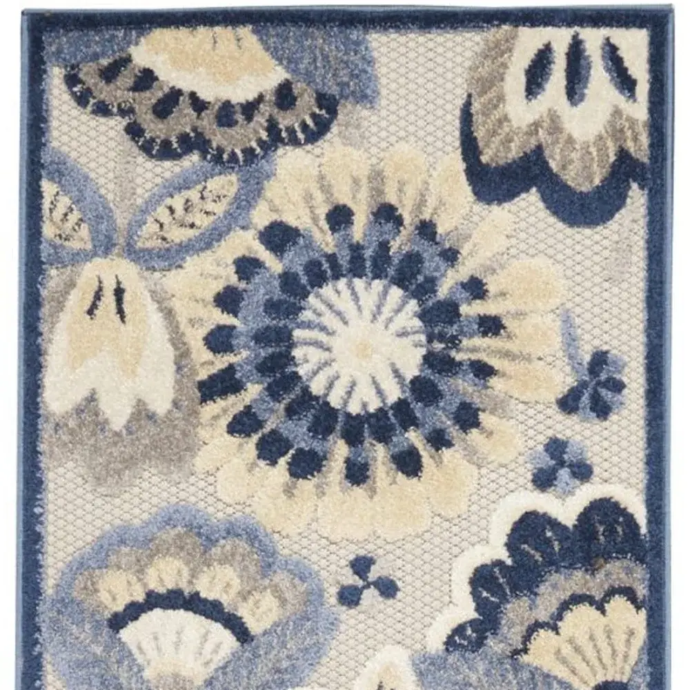 2' X 8' Blue And Grey Toile Non Skid Indoor Outdoor Runner Rug - Image 3