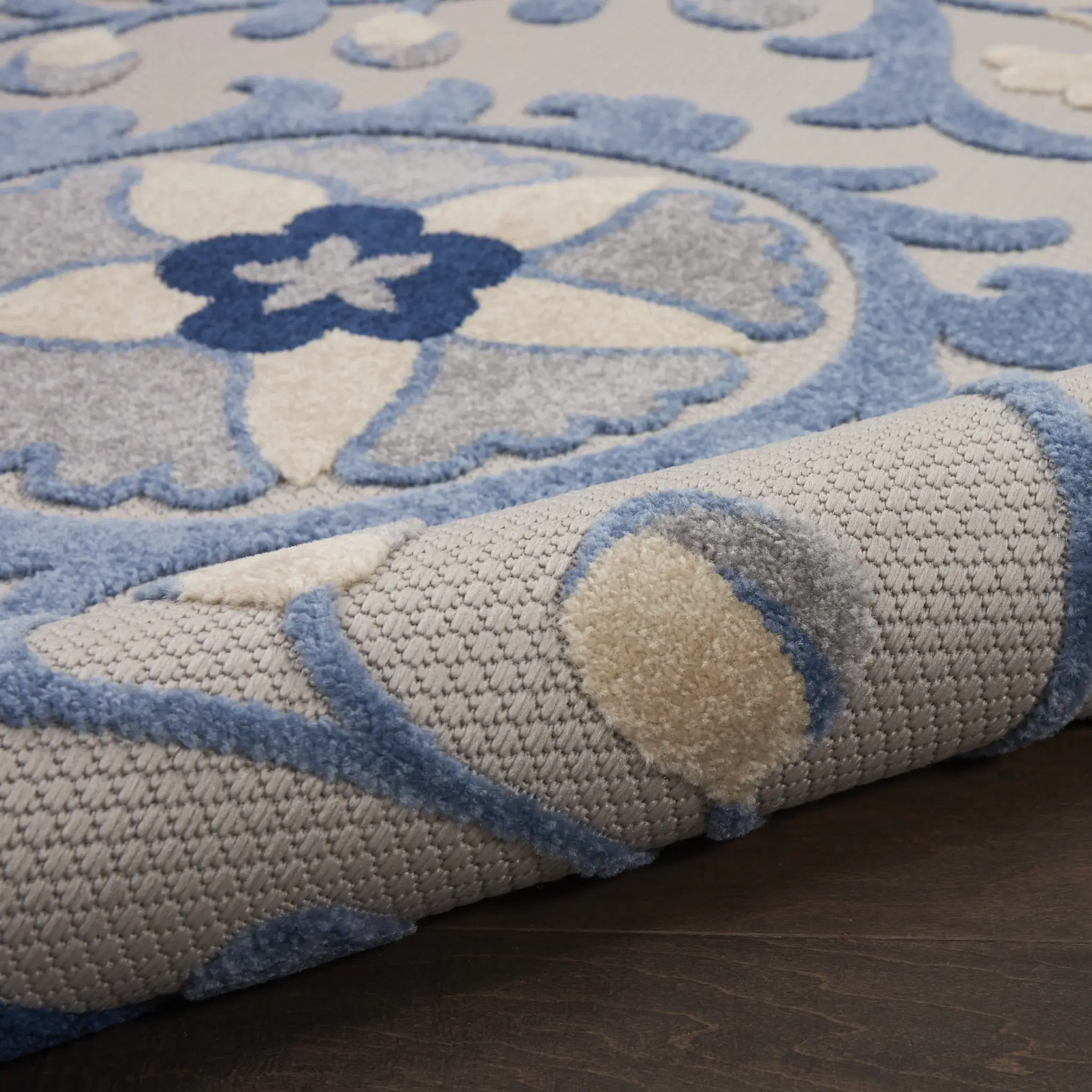 2' X 8' Blue And Grey Toile Non Skid Indoor Outdoor Runner Rug - Image 8