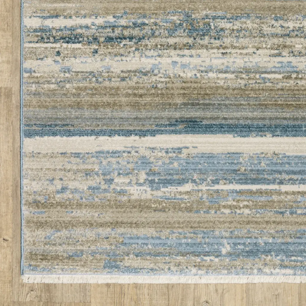 2' X 8' Blue And Ivory Abstract Power Loom Runner Rug With Fringe - Image 4