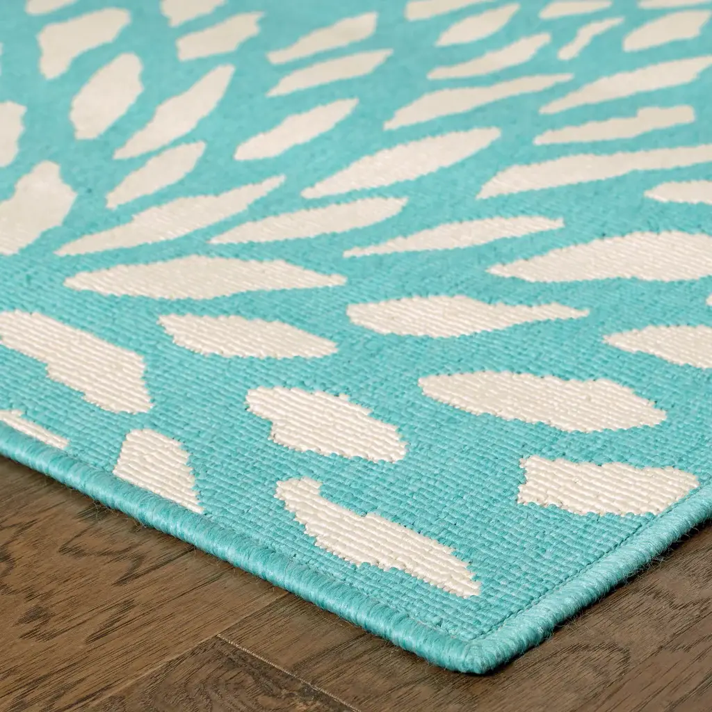 2' X 8' Blue and Ivory Floral Stain Resistant Indoor Outdoor Area Rug - Image 7