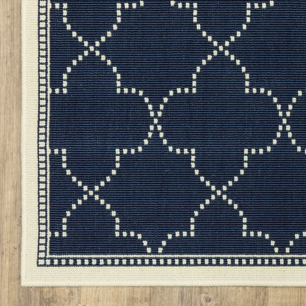 2' X 8' Blue and Ivory Geometric Stain Resistant Indoor Outdoor Area Rug - Image 3