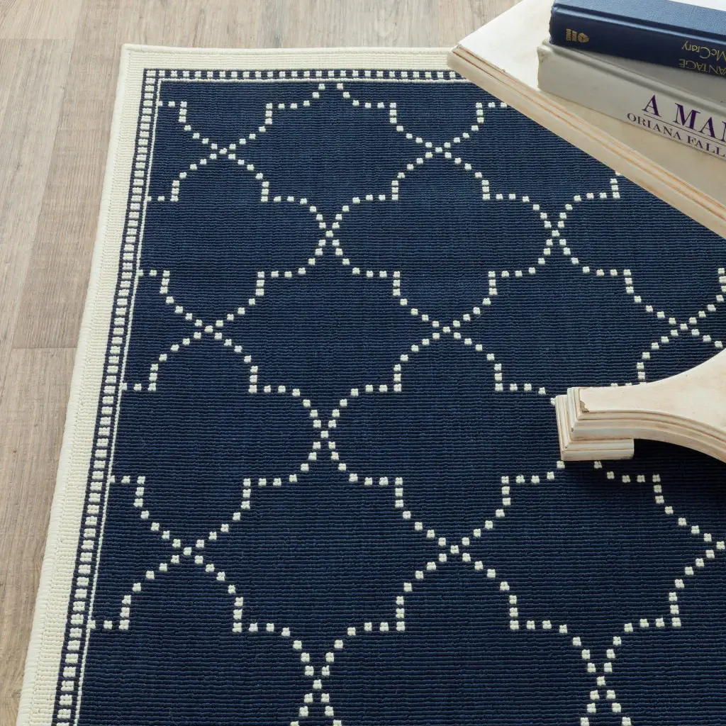 2' X 8' Blue and Ivory Geometric Stain Resistant Indoor Outdoor Area Rug - Image 5
