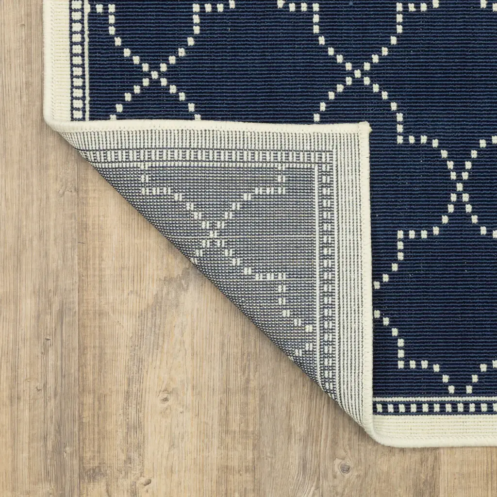 2' X 8' Blue and Ivory Geometric Stain Resistant Indoor Outdoor Area Rug - Image 6