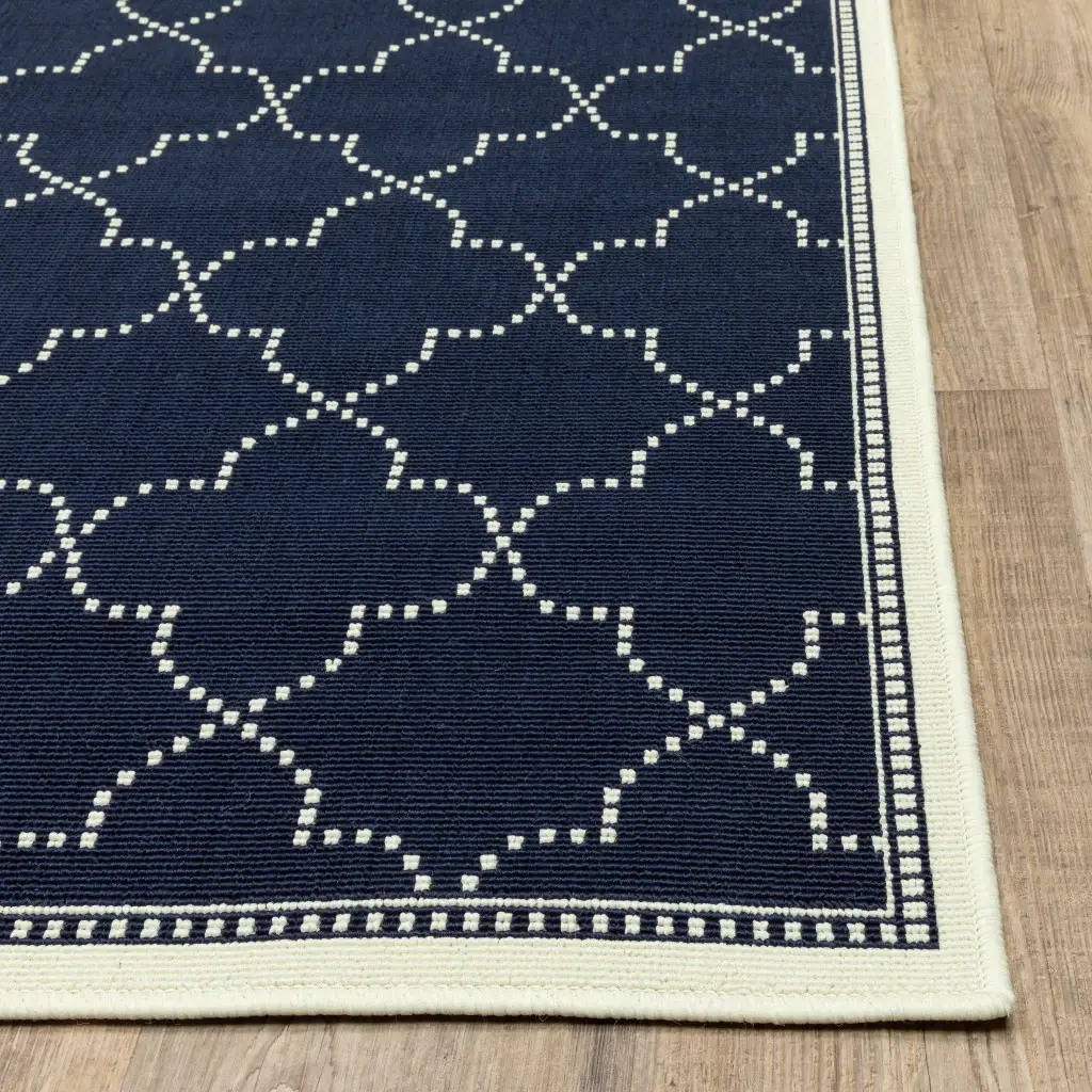 2' X 8' Blue and Ivory Geometric Stain Resistant Indoor Outdoor Area Rug - Image 7