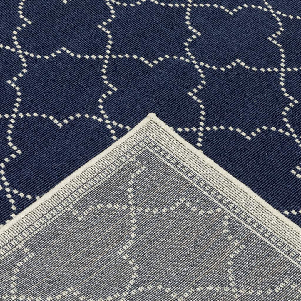 2' X 8' Blue and Ivory Geometric Stain Resistant Indoor Outdoor Area Rug - Image 8