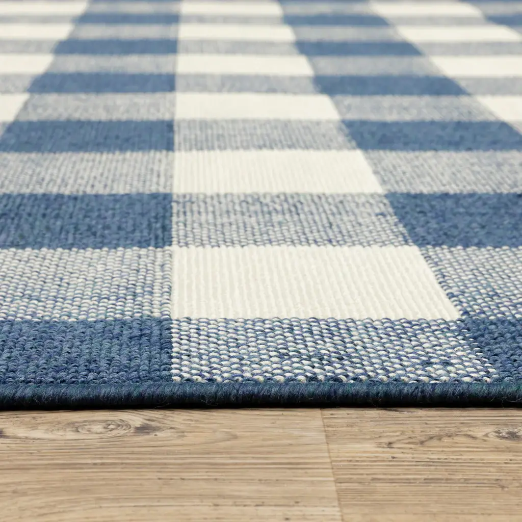 2' X 8' Blue and Ivory Geometric Stain Resistant Indoor Outdoor Area Rug - Image 5