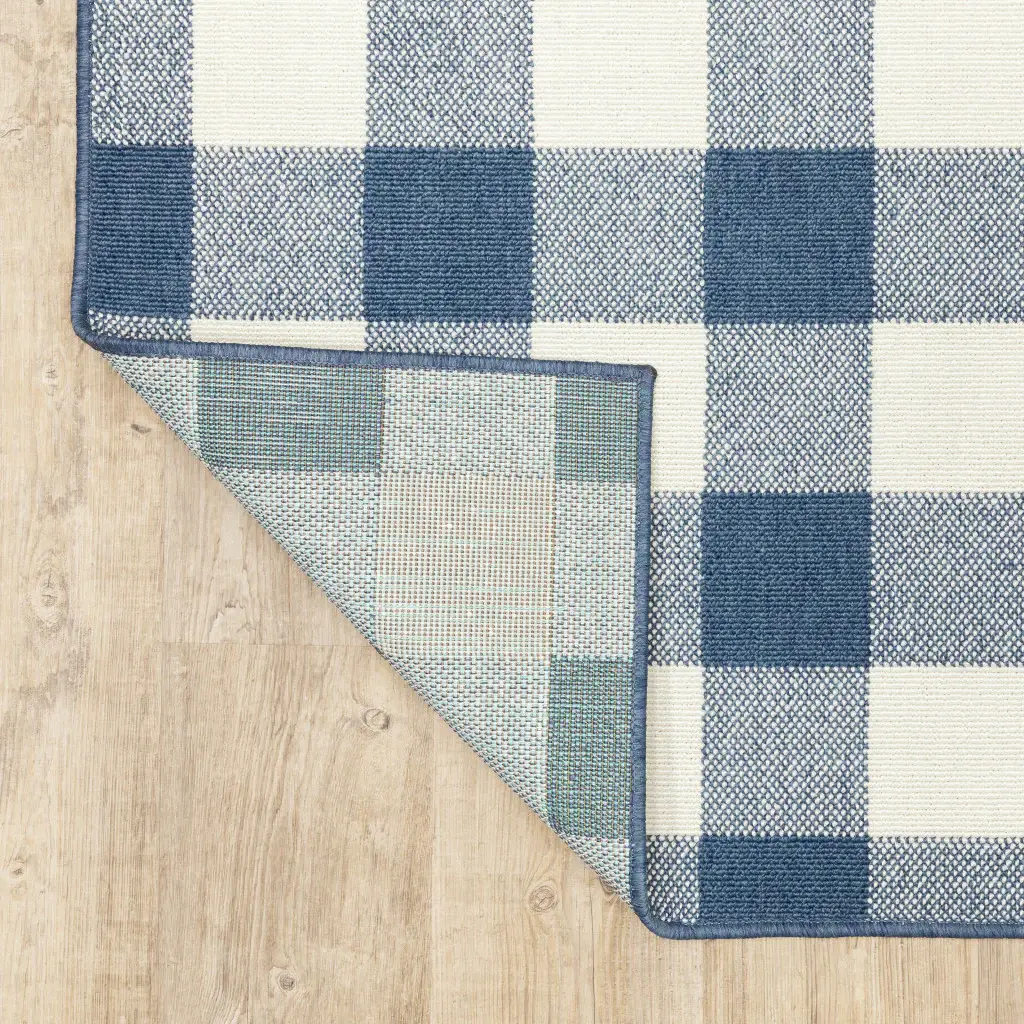 2' X 8' Blue and Ivory Geometric Stain Resistant Indoor Outdoor Area Rug - Image 7