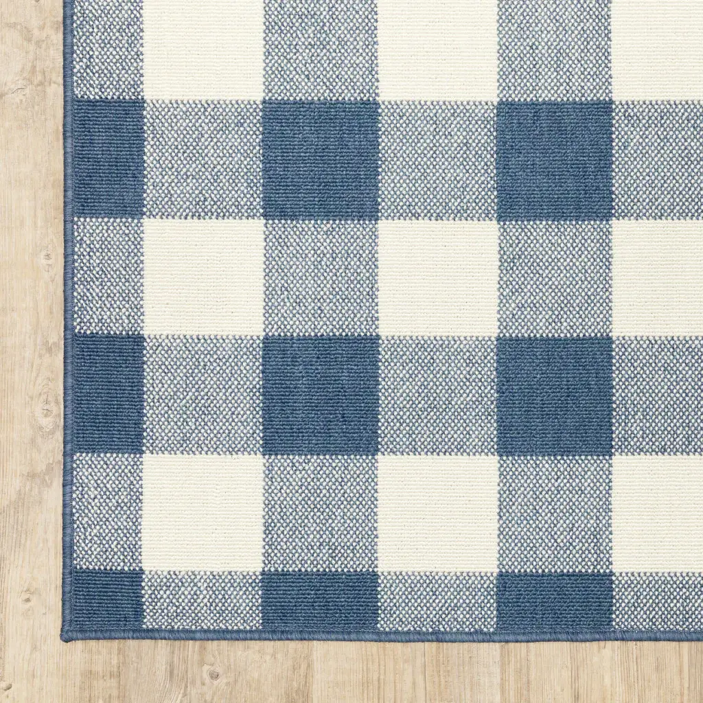 2' X 8' Blue and Ivory Geometric Stain Resistant Indoor Outdoor Area Rug - Image 8