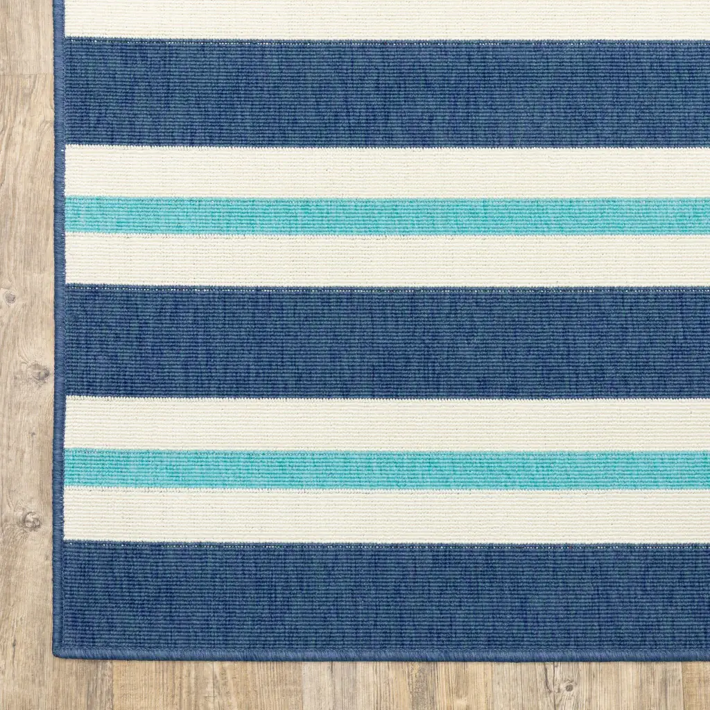 2' X 8' Blue and Ivory Geometric Stain Resistant Indoor Outdoor Area Rug - Image 5