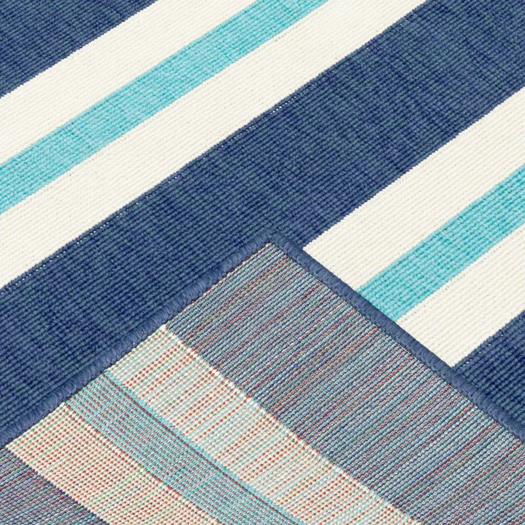 2' X 8' Blue and Ivory Geometric Stain Resistant Indoor Outdoor Area Rug - Image 7