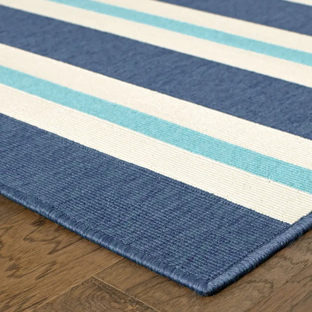 2' X 8' Blue and Ivory Geometric Stain Resistant Indoor Outdoor Area Rug - Image 8