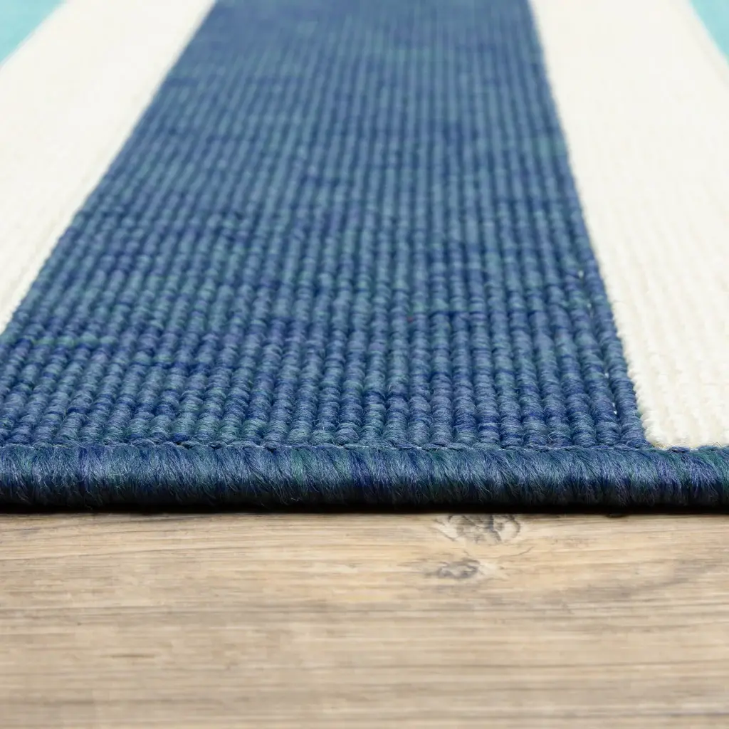 2' X 8' Blue and Ivory Geometric Stain Resistant Indoor Outdoor Area Rug - Image 9