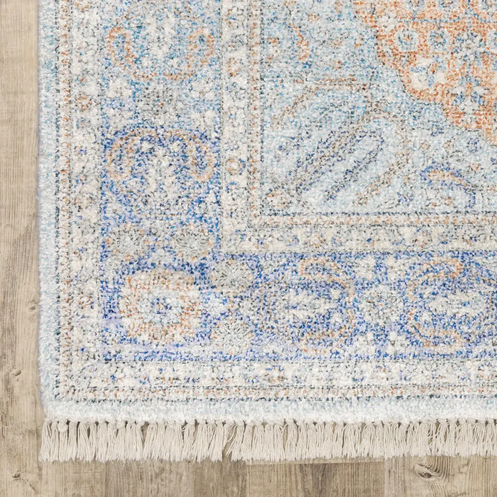 2' X 8' Blue And Red Oriental Hand Loomed Stain Resistant Runner Rug With Fringe - Image 2