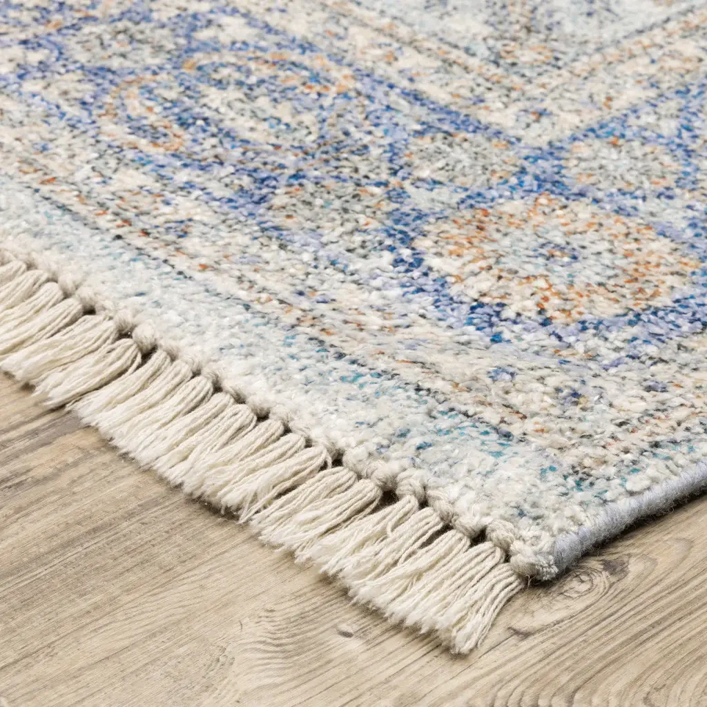 2' X 8' Blue And Red Oriental Hand Loomed Stain Resistant Runner Rug With Fringe - Image 3