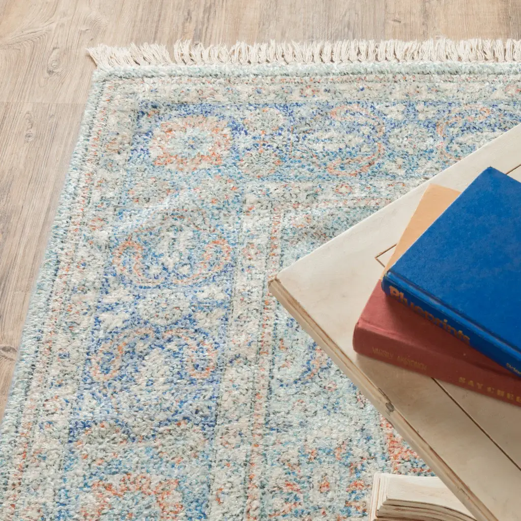 2' X 8' Blue And Red Oriental Hand Loomed Stain Resistant Runner Rug With Fringe - Image 4