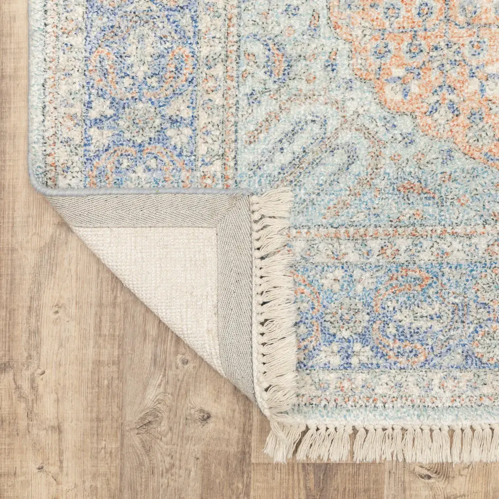 2' X 8' Blue And Red Oriental Hand Loomed Stain Resistant Runner Rug With Fringe - Image 5