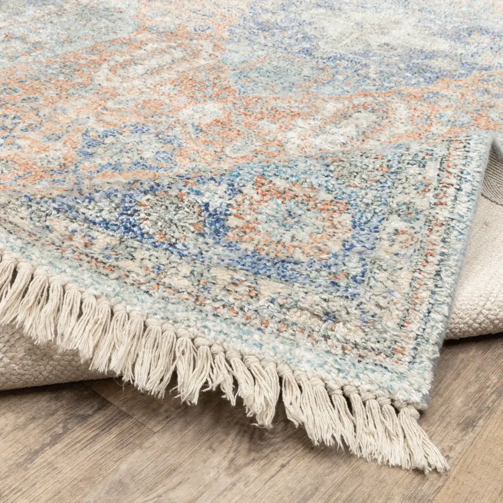 2' X 8' Blue And Red Oriental Hand Loomed Stain Resistant Runner Rug With Fringe - Image 6