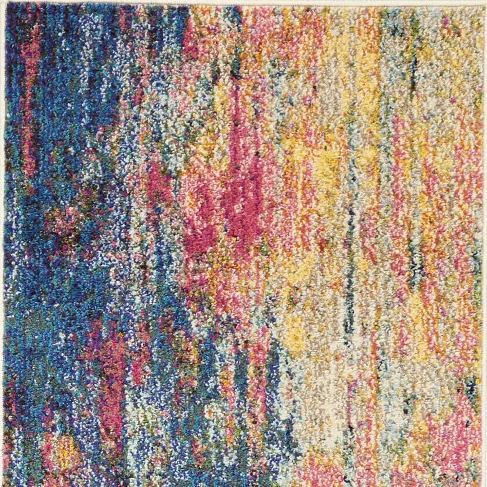 2' X 8' Blue And Yellow Abstract Power Loom Non Skid Runner Rug - Image 4