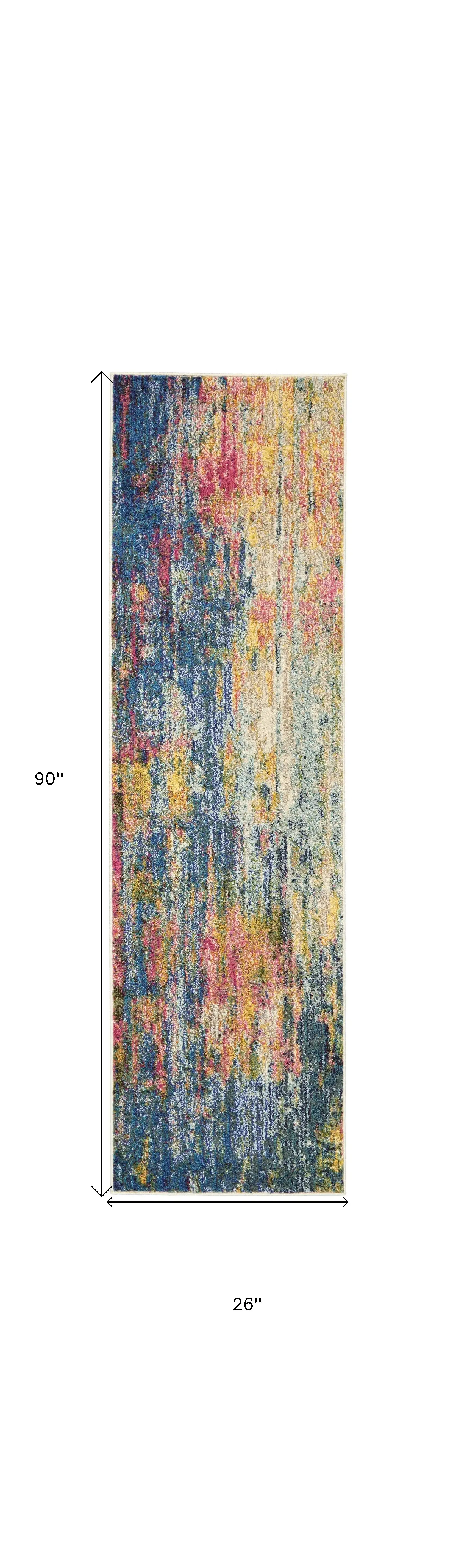 2' X 8' Blue And Yellow Abstract Power Loom Non Skid Runner Rug - Image 5