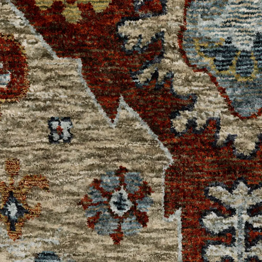 2' X 8' Blue Beige Tan Brown Gold And Rust Red Oriental Power Loom Stain Resistant Runner Rug With Fringe - Image 4