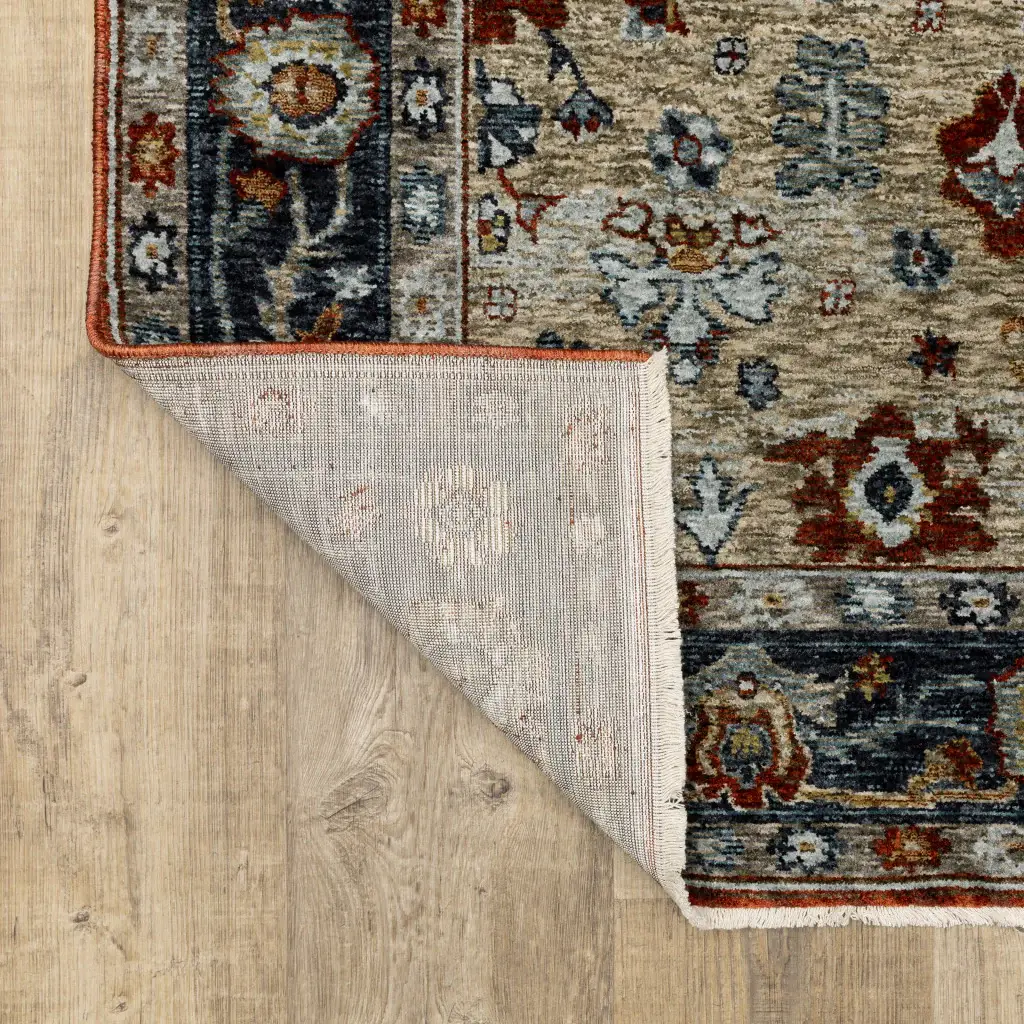 2' X 8' Blue Beige Tan Brown Gold And Rust Red Oriental Power Loom Stain Resistant Runner Rug With Fringe - Image 7
