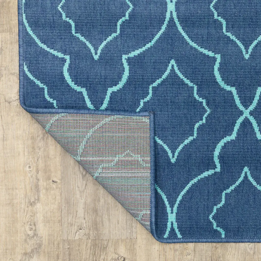 2' X 8' Blue Geometric Stain Resistant Indoor Outdoor Area Rug - Image 8