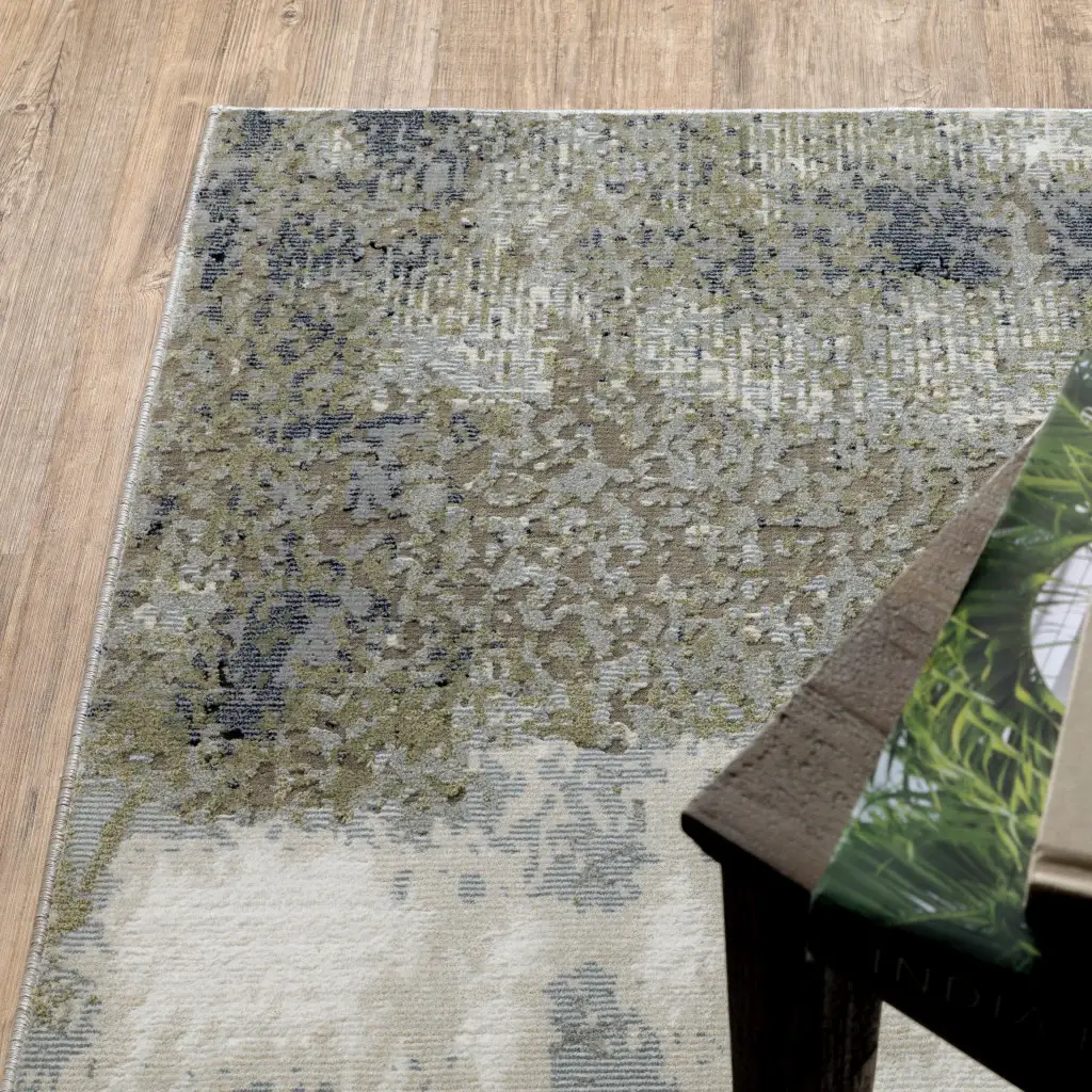 2' X 8' Blue Green Grey And Beige Abstract Power Loom Stain Resistant Runner Rug - Image 3