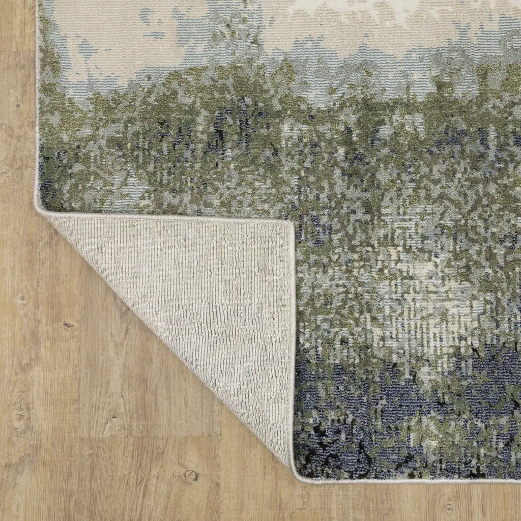2' X 8' Blue Green Grey And Beige Abstract Power Loom Stain Resistant Runner Rug - Image 4