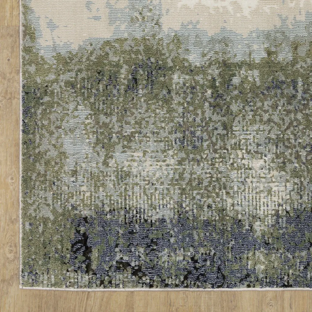 2' X 8' Blue Green Grey And Beige Abstract Power Loom Stain Resistant Runner Rug - Image 5