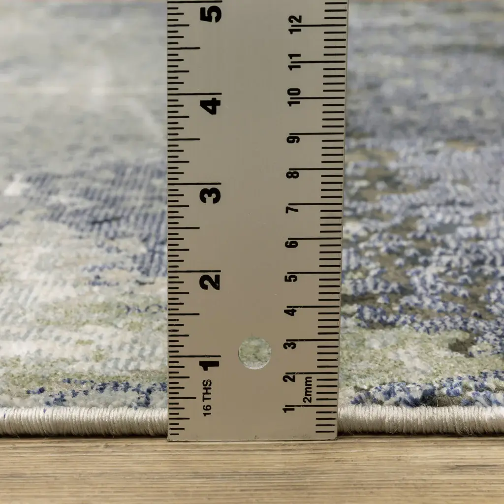 2' X 8' Blue Green Grey And Beige Abstract Power Loom Stain Resistant Runner Rug - Image 6