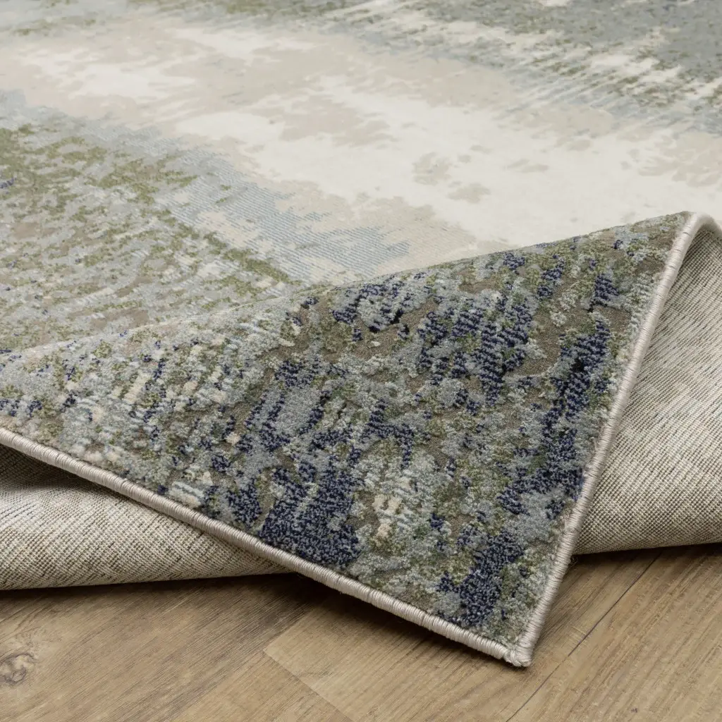 2' X 8' Blue Green Grey And Beige Abstract Power Loom Stain Resistant Runner Rug - Image 7
