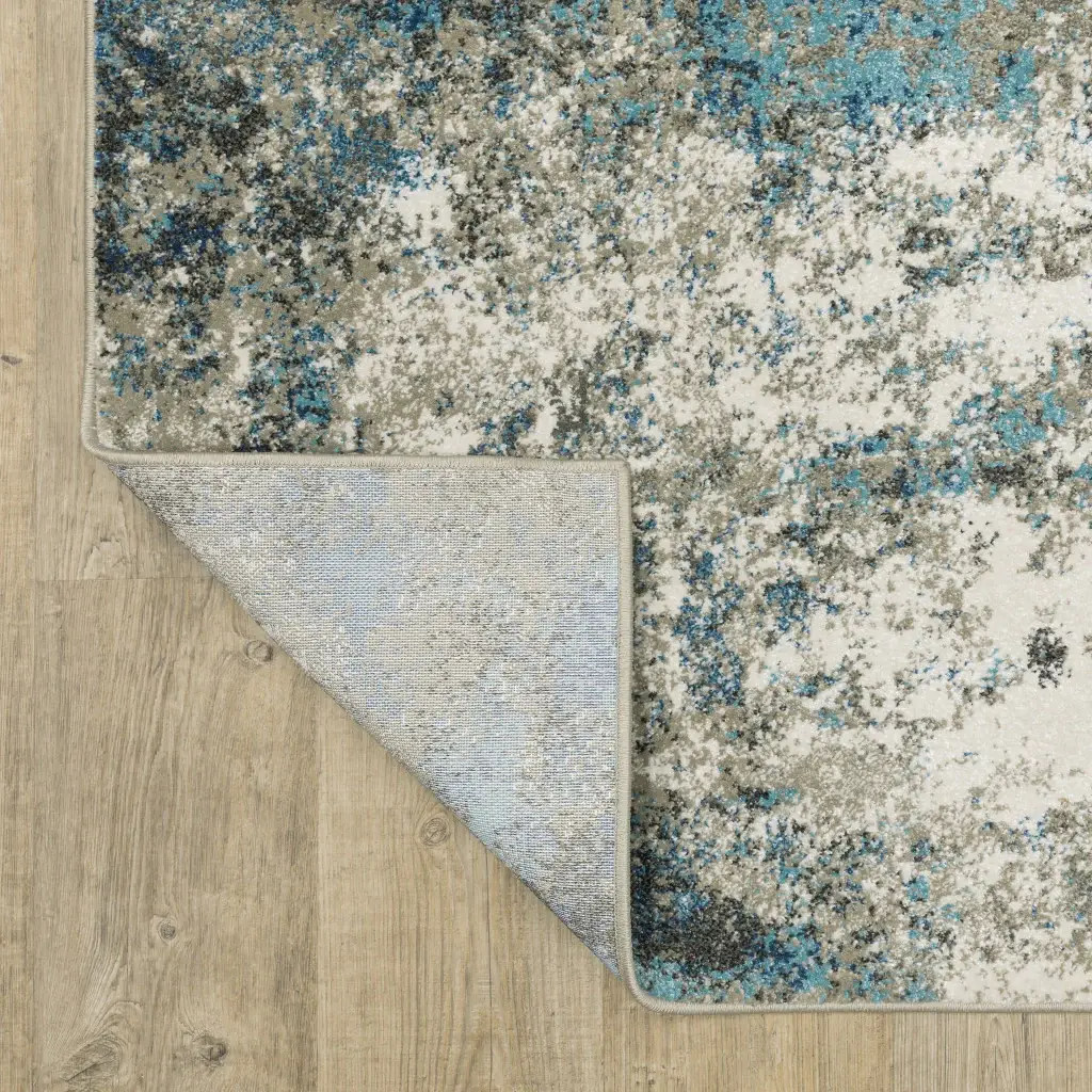 2' X 8' Blue Grey And Beige Abstract Power Loom Stain Resistant Runner Rug - Image 5
