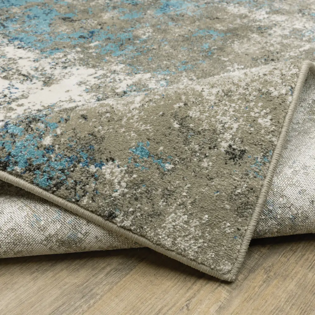 2' X 8' Blue Grey And Beige Abstract Power Loom Stain Resistant Runner Rug - Image 6