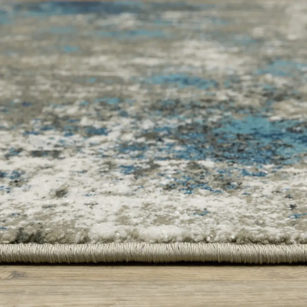 2' X 8' Blue Grey And Beige Abstract Power Loom Stain Resistant Runner Rug - Image 8