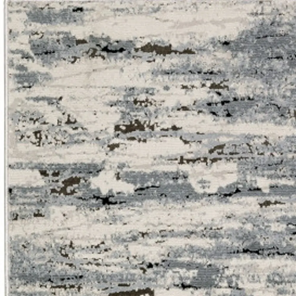 2' X 8' Blue Grey Beige And Brown Abstract Power Loom Stain Resistant Runner Rug - Image 3