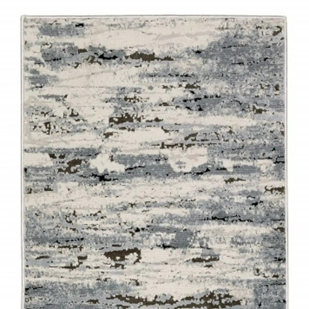2' X 8' Blue Grey Beige And Brown Abstract Power Loom Stain Resistant Runner Rug - Image 4